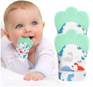 lot 28088 image: 2Pack Silicone Teething Mitt, Soothing Infant Teething Mitten Pain Relief, Prevent Scratches Glove, Safe Silicone Teething Toys for 0-12 Months - Retail $8