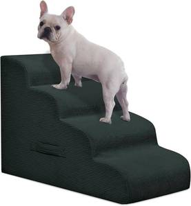 lot 1 image: Mesa Lemon Dog Stairs, 4-Step High Bed, Non-Slip Cover, Gray