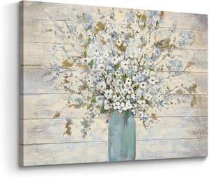 lot 6 image: Color Play Rustic Flower Canvas Wall Art Floral Bouquet Mason Jar