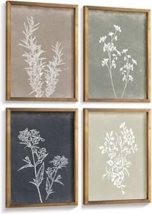 lot 20 image: Liswit Framed Boho Wall Art Set of 4   Botanical Prints, 12x16
