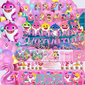 lot 55 image: Pink Shark 2nd Birthday Party Supplies & Decorations Set