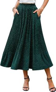 lot 87 image: BAISHENGGT Womens Midi Skirt Floral Pleated A-Line With Pockets, Large