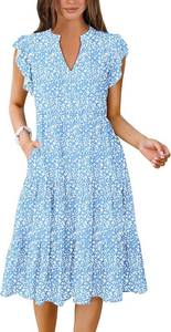 lot 89 image: Womens Summer Dress V-Neck Ruffle Sleeve Midi Sundress, Medium