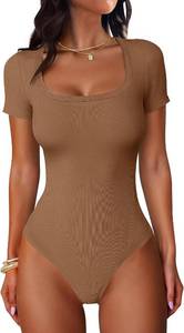 lot 94 image: Size XL ANRABESS Womens Bodysuits Short Sleeve Scoop Neck Ribbed Knit
