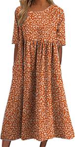 lot 101 image: Size large Small Floral Print Maxi Dress, Short Sleeve T-Shirt Style, Boho
