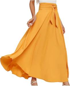 lot 102 image: SizeXL NATHGAM Women High Waist Bowknot A-Line Satin Maxi Skirt