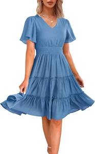 lot 103 image: Zattcas Women Dress V-Neck Smocked Waist Knee-Length, LXL