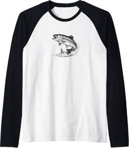 lot 108 image: Retro Trout Illustration Fishing Lovers Raglan Baseball Tee kids XL