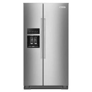lot 60995 image: KitchenAid - 24.8 Cu. Ft. Side-by-Side Refrigerator - Stainless Steel, KRSF705HPS05 - Retail $4,889