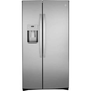 lot 60998 image: GE - 25.1 Cu. Ft. Side-By-Side Refrigerator with External Ice & Water Dispenser - Stainless Steel, GSS25IYNFS - Retail $5,473