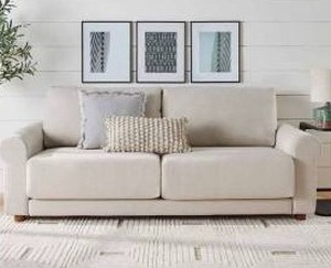 lot 61003 image: Better Homes & Gardens Owen 87.6 Rolled Arm Sofa, Effie Linen- Retail $686