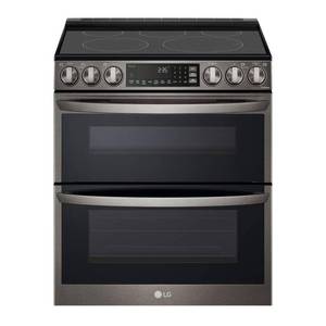 lot 60985 image: LG - 7.3 Cu. Ft. Smart Slide-In Double Oven Electric True Convection Range with EasyClean and InstaView - Black Stainless Steel - Retail $3,699