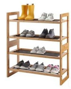 lot 16732 image: Trinity 2-Tier Bamboo And Metal Shoe Rack 2 Pack