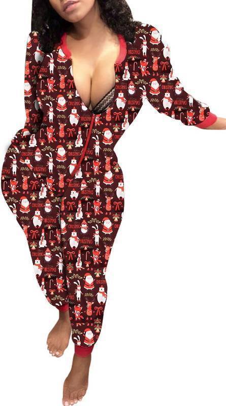 lot 67134 image: AIMOURI One Piece Onsie Sleepwear for Women,Sexy Printed Ugly Christmas Pajamas Loungewear Jumpsuit Rompers Clubwear (Red bear, S)