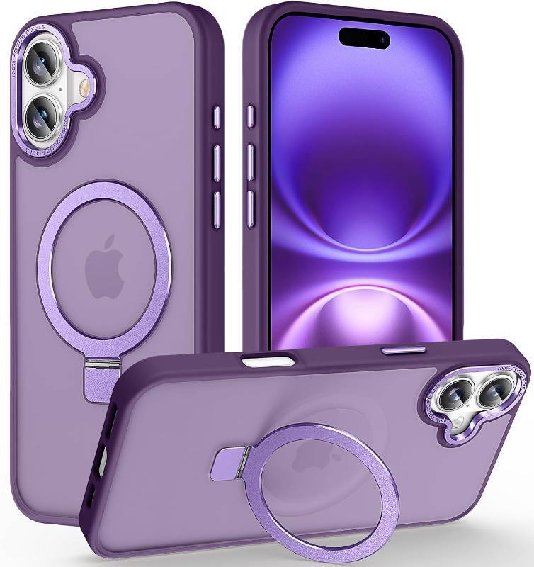 lot 65556 image: Magnetic for iPhone 16 Plus Case with Invisible Stand, 10 FT Drop Protection Velvety Touch Slim Translucent Matte Back Shockproof Phone Case for iPhone 16 Plus 6.7, Dark Purple
