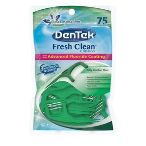 lot 65603 image: DenTek Fresh Clean Advanced Fluoride Coating Floss Picks, Long Lasting Mint, 75 Ct
