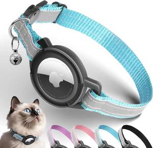 lot 65636 image: Airtag Cat Collar Breakaway, Odokele Reflective Cats Collars with Apple Air Tag Holder for Kitten, Cat GPS Tracker Adjustable Collars with Safety Quick Release Buckle for Kitties and Puppies, Blue