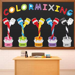 lot 2720 image: AmazingSpark 46 Pcs Color Mixing Bulletin Board Decor 3D Color Mixing Educational Wall Decor Paint Bucket Cutouts Tissue Paper
