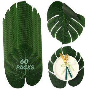lot 2721 image: XunYee 60 Pcs Reusable Palm Leaf Placemat 14 Inch Tropical Monstera Rainforest Leaves Mat Bulk for Luau Wedding Decor Hawaiian Safari Jungle Birthday Baby Shower Party Table (Silk)