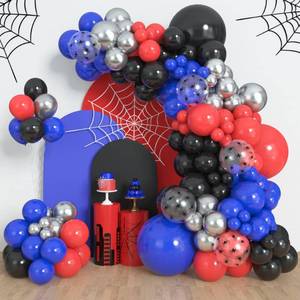 lot 2745 image: Amandir 153pcs Black Red Blue Balloon Arch Garland Kit, Different Sizes 18 12 10 5 inch Red Blue Sliver Spider Balloons for Boys Spider Theme Birthday Party Decorations