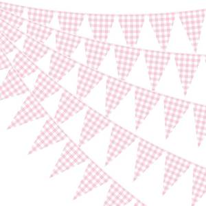 lot 2749 image: Pasimy 98.42 ft 120 Pieces Pink Gingham Pennant Banner - Pink Plaid Garland Decor Gingham String Triangle Party Bunting Flags for Birthday Baby Shower Party Decorations Supplies