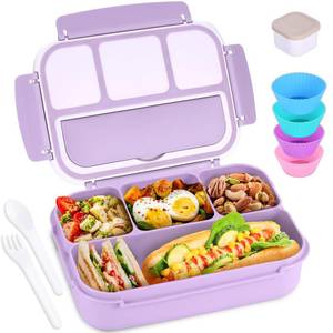 lot 2757 image: Bento Box Adult Lunch Box, Lunch Containers for Kids Girls Boys with 4 Compartments, Lunchable Food Container with Utensils, Sauce Jar, Muffin Liners, 40 Oz5 Cup, Microwave Safe, Lavender