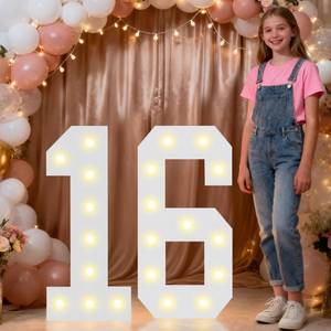 lot 2761 image: Pooqla 2.4FT Light Up Numbers for Sweet 16 Party Decorations, Marquee Numbers 2.4 Feet Tall Party Decor for Her Him, Mosaic Big Sign for 16th Birthday Decoration Backdrop, Warm White Large Number 16