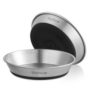 lot 2770 image: Wellbro Cat Bowls, 2 Pcs Stainless Steel Cat Bowls for Food and Water, Whisker Fatigue Shallow Non-Slip Dishes Plates for Small Dog Puppies Cats