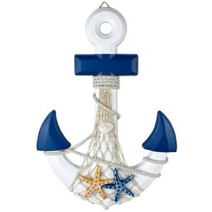 lot 2775 image: Woboeio Nautical Anchor Decor,13 Inch Wood Anchor Wall Decor with Starfish Fishing Net Shell,Nautical Wall Art for Beach House,Home,Door Frame,Boat(White&Blue)