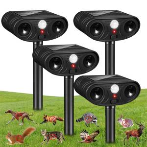 lot 2776 image: 2026 Upgraded Solar Ultrasonic Animal Repellent, 4 Pack IP65 Waterproof Sonic Deer Deterrent, Motion Activated Outdoor Repeller to Keep Cats, Squirrels, Raccoons, Skunks & Dogs Away from Garden, Yard