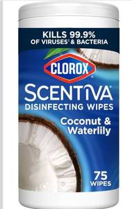 lot 2783 image: Clorox Scentiva Disinfecting Wipes, Coconut and Waterlily, Antibacterial, 75 Count