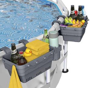 lot 2786 image: VICHTOP 2026 Upgrade 2 Sets Poolside Storage Basket, Above Ground Pool Accessories, Swimming Pool Storage Basket with Cup Holder, Mesh Bag and Support Bar to Organize Towel Pool Toy