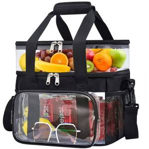 lot 2792 image: Busiuw Double -Deck Clear Lunch Bag for Work with Adjustable Shoulder Strap and Top Compartment for Work, Picnic, Beach, School