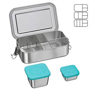 lot 2804 image: Aetherika Stainless Steel Bento Box with 4 Compartments,1400ml Large & Thickened Metal Lunch Box for Adults,Eco-friendly Leak-Proof Container with Lockable Clips