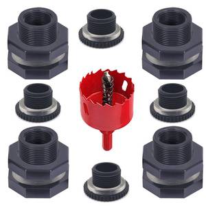 lot 2816 image: Qitdathn 4 PCS Rain Barrel Bulkhead Fitting kit with Plugs and Hole Saw Tool, 1 (Inside Diameter is About 32mm) PVC Spigot Connector Kit for Rain Barrels Pools Aquariums (32mm ID Bulkhead 1)