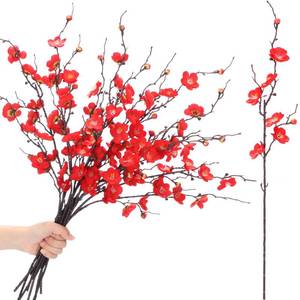 lot 2827 image: Suncalla 20 Pcs Artificial Plum Blossom Faux Flowers Silk Simulation Bouquet Flower Chinese Japanese Cherry Blossom Hibachi Party Decoration for Home Kitchen Hotel Office Wedding Party (Red,Classic)