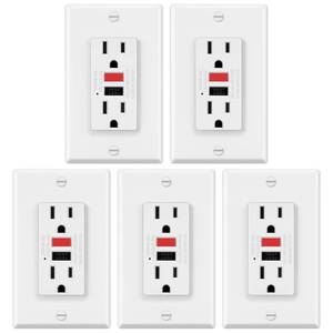 lot 2832 image: ELECTECK 5 Pack GFCI Outlets 15 Amp, Non-Tamper Resistant, Decor GFI Receptacles with LED Indicator, Ground Fault Circuit Interrupter, Wallplate Included, ETL Listed, RedBlack Button