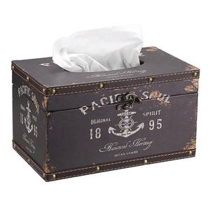lot 2836 image: Sumnacon Tissue Box Cover Rectangle Wood Tissue Box with Hinged Lid, Vintage PU Tissue Box Holder Retro Brown Tissue Cover for Bathroom Toilet Bedroom Kitchen Office Table Desk, Large