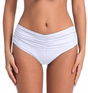 lot 2856 image: COCOPEAR Mid Rise Bathing Suit Bottoms for Women Ruched Tummy Control Swim Bottoms Full Coverage Bikini Bottoms for Women White M