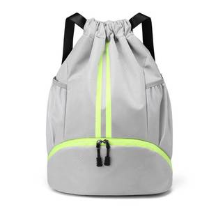 lot 2860 image: JELUTAR Drawstring Backpack Gym Bag with Shoes Compartment for Soccer, Basketball, Swim, Water-Resistant String Backpack Beach Cinch for Women Men, Grey