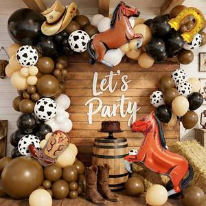 lot 2865 image: 170pcs Western Cowboy Balloon Garland Arch Kit, Black Dark Brown White Cream Cow Pattern Balloons for Western Cowboy Farm Wild West Country Baby Shower Birthday Party Decorations