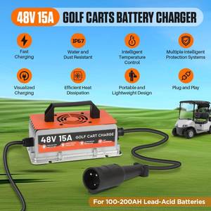 lot 2891 image: Club Car Charger 48 Volt, 900W 15AMP 48v Club Car Battery Charger, IP67 Waterproof, Fully Automatic Golf Cart Charger 48 Volt Club Car Precedent & DS Lead Acid Battery Charger with 16Ft Cable