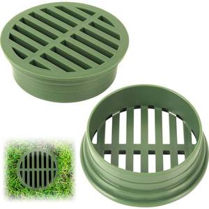 lot 2904 image: (2 Pack) Calvana 4 Plastic Round Drainage Grate Cover, Fits 4 Pipes, Prevents Debris, Ideal for Lawns, Patios, and Walkways, Durable UV-Resistant Plastic, Easy Installation, Green