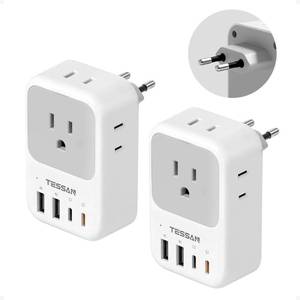 lot 2911 image: TESSAN European Travel Plug Adapter 2 Pack, PD 20W Adapter for Europe Plug with 4 AC Outlets 4 USB (2 USB C), Type C Adaptor for US to Europe, Italy, Spain, France, Portugal, Greece, Iceland, Germany