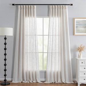 lot 2920 image: MYSKY HOME Linen Curtains for Sliding Door 96 Inches Long, Farmhouse Semi Sheer Ceiling Curtains Living Room Light Filtering Pinch Pleated Elegant Style Soft Fabric, 40 x 96, Linen, 2 Panels