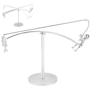 lot 2942 image: MOCCOOL Fisherman Balancing Sculpture - Kinetic Metal Art Desk Decor, Stainless Steel Physics Balancing Statue for Home and Office, Silver