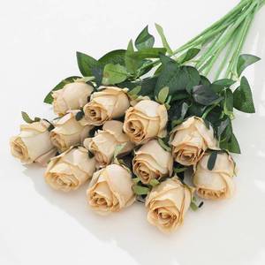 lot 2945 image: LILUYTO 12Pcs Realistic Fake Champagne Roses Faux Flowers with Long Stems, Artificial Silk Rose Flowers for Valentines Day Home Wedding Decor Bridal Bouquet