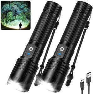 lot 2950 image: Kmivo Rechargeable LED Flashlight, 100,000 High Lumens Super Bright Tactical Flashlight, 5 Modes Adjustable Focus, Waterproof Powerful Handheld Flash Light for Camping Home Emergency (2 Pack)