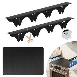 lot 2955 image: Silicone Stove Gap Covers with Stainless Steel, Oven Gap Filler Seals Gaps Between Stovetop and Counter, Stove Gap Guards Range Trim Kit, Easy to Clean Stove Gap Guard (Black 2 Pack,21 with mat)