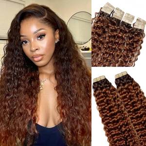 lot 2960 image: Auburn Tape in Hair Extensions Human Hair Water Wave 20 Inch Ombre #4 Medium Brown to #30 Light Brown Seamless Skin Weft Double Sided Remy Tape in Extensions for Black Women 50Gram 20Pcs 2 Packs